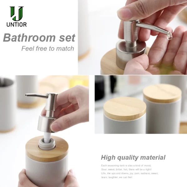 UNTIOR 3PCS Ceramic Bathroom Accessories Set Fashion Soap Dispenser Toothbrush Holder Tumbler Ceramic Household Bathroom Product - Image 9