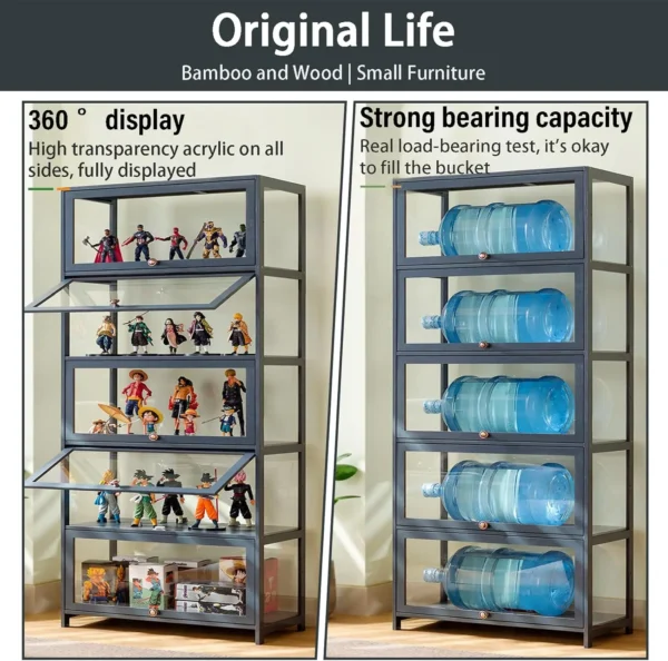 5 Curio Display Cabinet, Storage Shelves with Acrylic Glass Door, Collectibles Toy Organizers Rack & Display Shelf, Kids Bo - Image 5