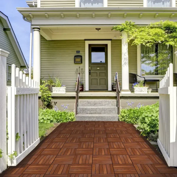 Interlocking Deck andFlooring Tiles - Teak Wood Outdoor Flooring - 12" x 12" Weather Resistant, UV Protected and Anti Pack of 10 - Image 5