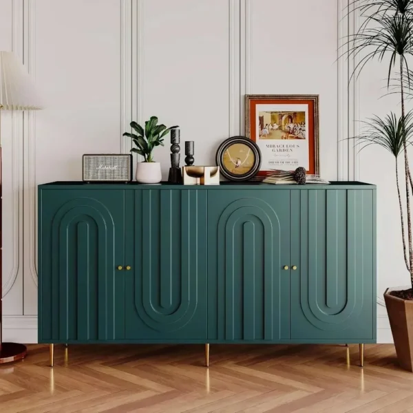 60" Modern Sideboard Buffet Accent Cabinet with Storage Wood Credenzas for Living Room Home Bar, 4 Doors & Adjustable Shelves