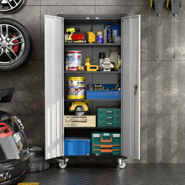 Storage Cabinet with Wheels,72" Metal Storage Cabinet with 2 Doors and 4 Adjustable Shelves, Lockable Rolling Cabinet - Image 4