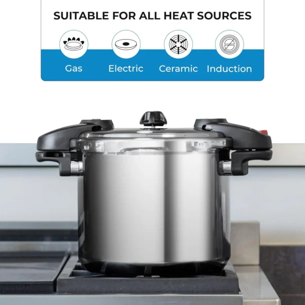 Pressure Cooker 8 Qt Stainless Steel - Small Canning Pot with Lid for Home, Commercial Use - Easy to Clean Stove Top - Image 6