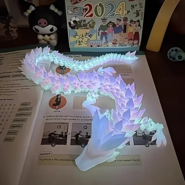 Luminous 3D Printed Divine Dragon Decor Toy Multi-Jointed Movable Articulated Dragon Toy for Home Car Tabletop Ornament Gift