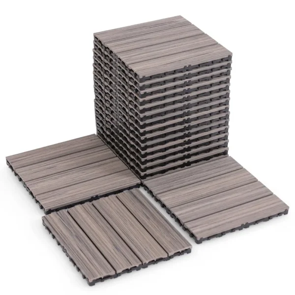 Interlocking Deck Tiles 18 Pack - 12" x 12" Weatherproof Composite Outdoor Flooring Covering, 18 sq.ft Patio Decking Boards for - Image 2
