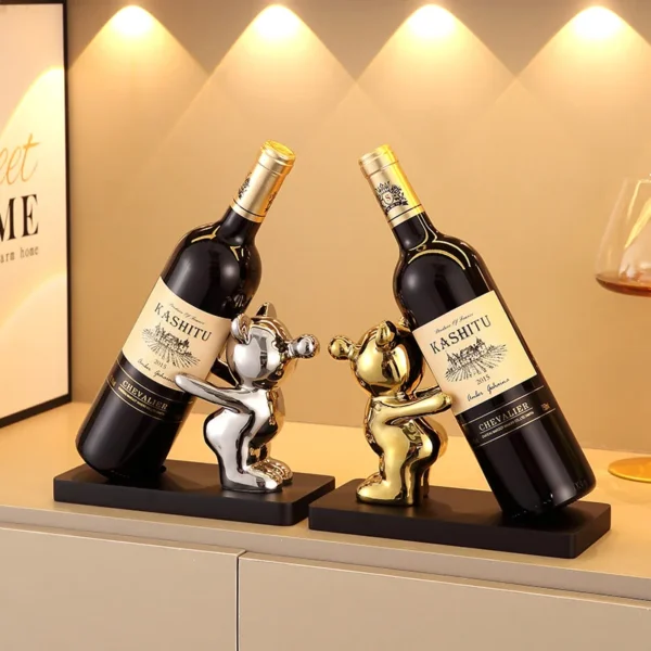 2024 New Red Wine Rack Home Decor Ceramics Bear Home Accessories Ornaments Light Luxury High-end Living Room Decoration - Image 2