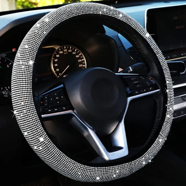 Universal 38 CM Car Steering Wheel Cover PU Leather Sparkling Crystal Diamond Steering Wheel Protector Car Interior Accessories - Image 3