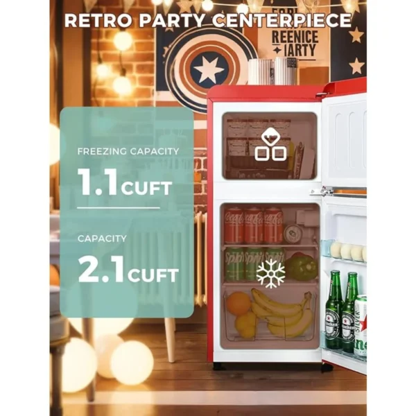 3.2 Cu.Ft Compact Refrigerator Mini Fridge w/ Freezer, 2 Door Retro Small Refrigerator w/ Freezer, Removable Shelves - Image 5