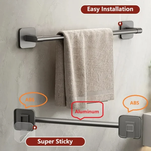 Non perforated suction cup wall mounted towel rack, bathroom storage rack, bathroom horizontal bar towel rack - Image 9