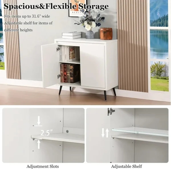 Sideboard Cabinet, 2-Door Decorative Storage Cabinet, Modern Freestanding Cabinet, Sideboard with Metal Legs, Living Room - Image 3