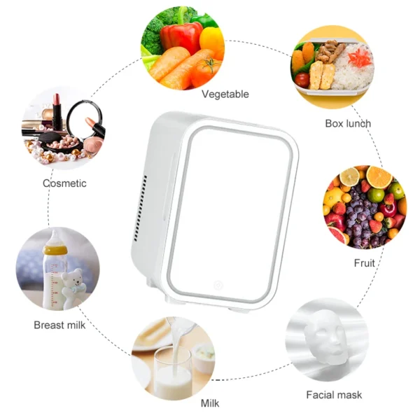 4L Mini Makeup Fridge WIth LED Light Mirror Portable Cosmetic Storage Refrigerator Keep fresh Cooler for Home Car Dual Use - Image 2