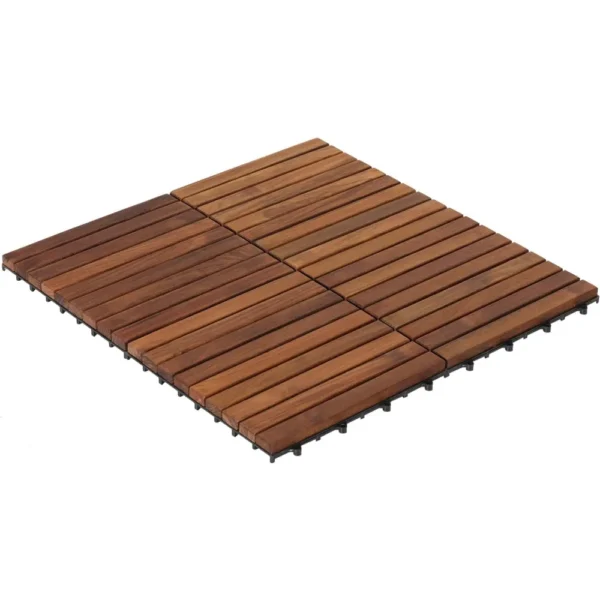 EZ-Floor Interlocking Flooring Tiles in Solid Teak Wood Oiled Finish (Set of 10), Long 9 Slat - Image 4