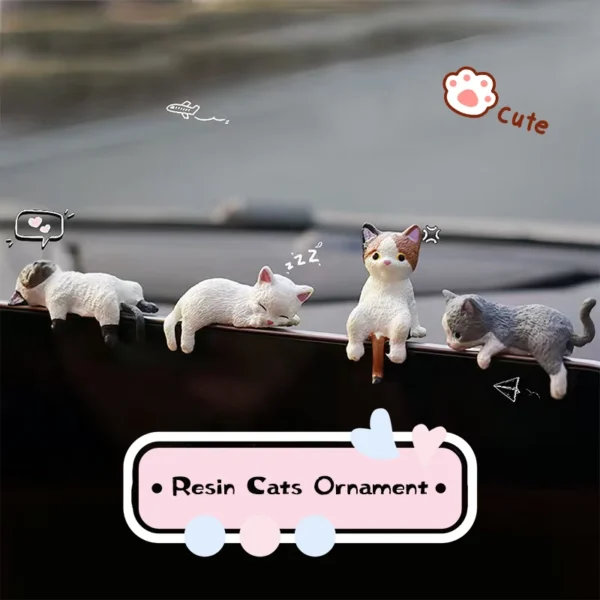 Kawaii Car Interior Decoration Resin Cats Ornament Kitten Figurines Animal Miniature Micro Landscape Model Cute Car Accessories