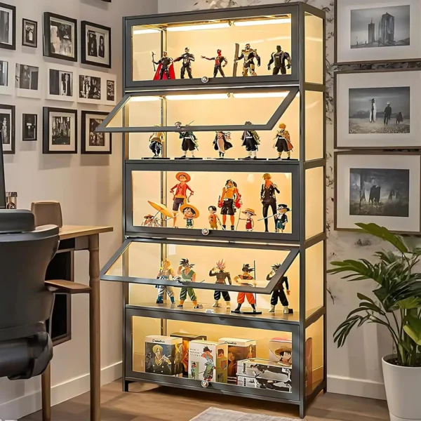 5 Curio Display Cabinet, Storage Shelves with Acrylic Glass Door, Collectibles Toy Organizers Rack & Display Shelf, Kids Bo