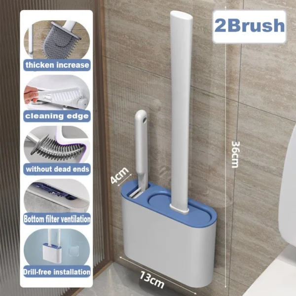 Wall Hanging Toilet Brush with Holder Long Handled Silicone Toilet Brush Soft Bristles WC Cleaning Brush Bathroom Accessories - Image 4