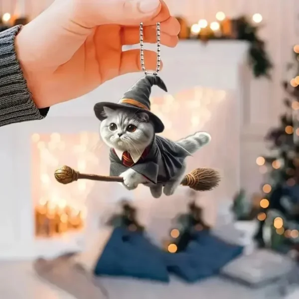 2D Acrylic Car Hanging Pendant Festive Animal Christmas Tree Decor Pendant Magic Flying Cat Car Interior Accessories - Image 2