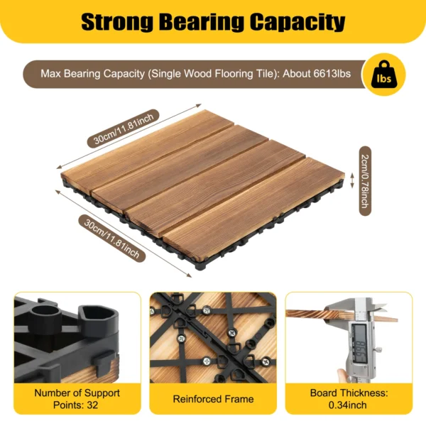 36 Pack DIY Hardwood Interlocking Patio Deck Tiles, 12" × 12" Wood Interlocking Flooring Tiles, Interlocking Patio Tiles - Image 3