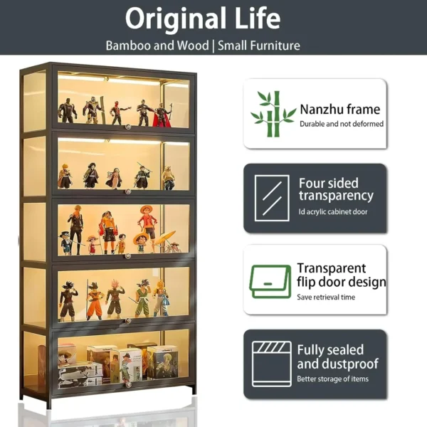 5 Curio Display Cabinet, Storage Shelves with Acrylic Glass Door, Collectibles Toy Organizers Rack & Display Shelf, Kids Bo - Image 3