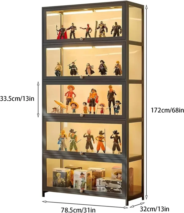 5 Curio Display Cabinet, Storage Shelves with Acrylic Glass Door, Collectibles Toy Organizers Rack & Display Shelf, Kids Bo - Image 2