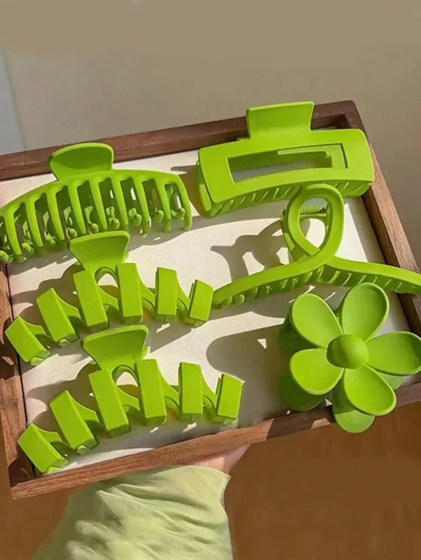 8 Pcs Fashion Fresh Simple Green Hair Claws Set For Women Girls Party Hair Accessories - Image 2